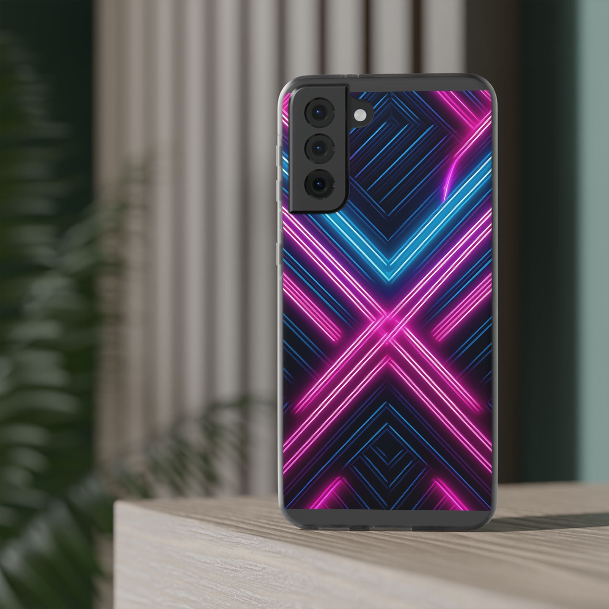 Neon Geometric Phone Case – Retro Vibes Blue & Pink Flexi Case