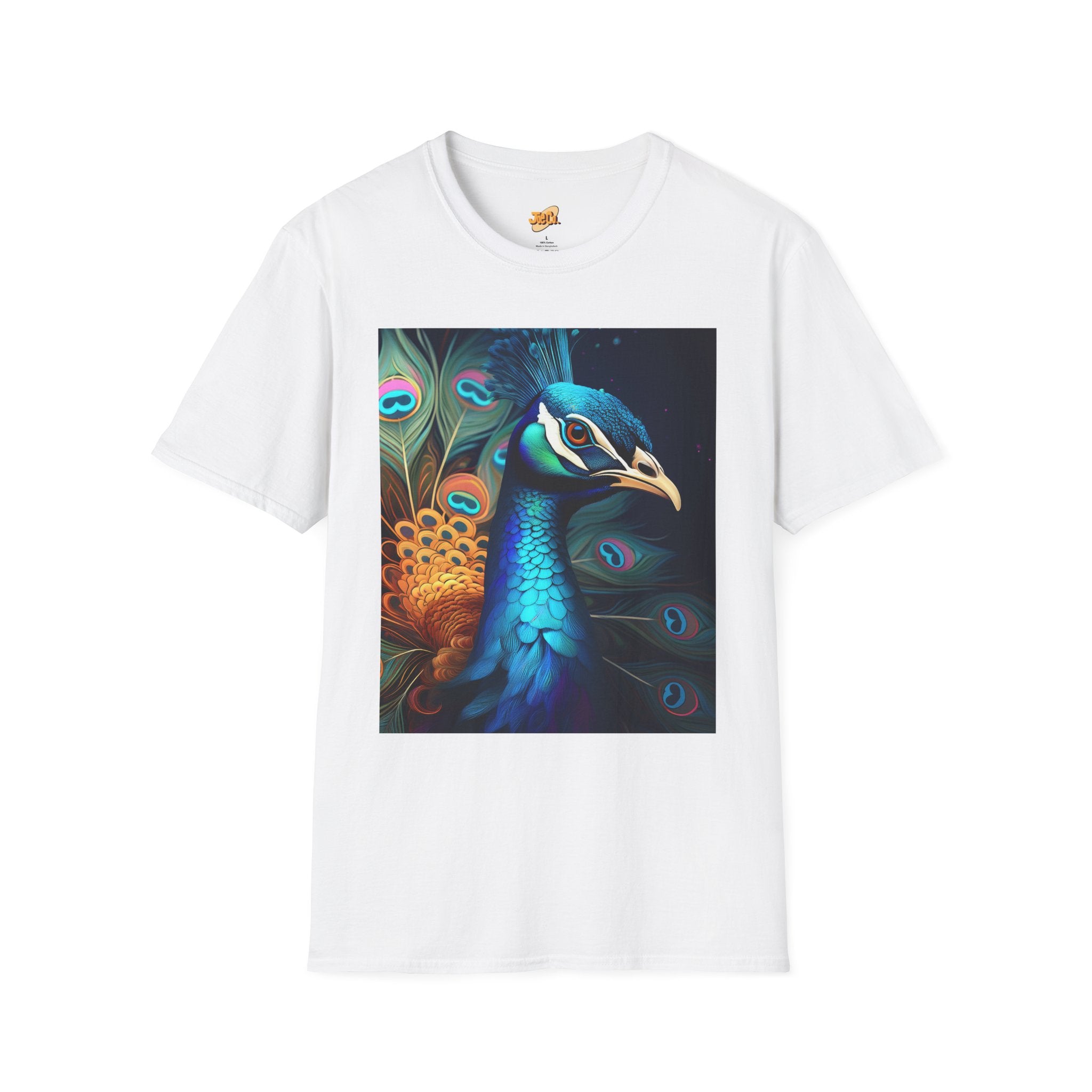 Peacock Art T-Shirt — Vibrant Blue & Teal Peacock Illustration Tee