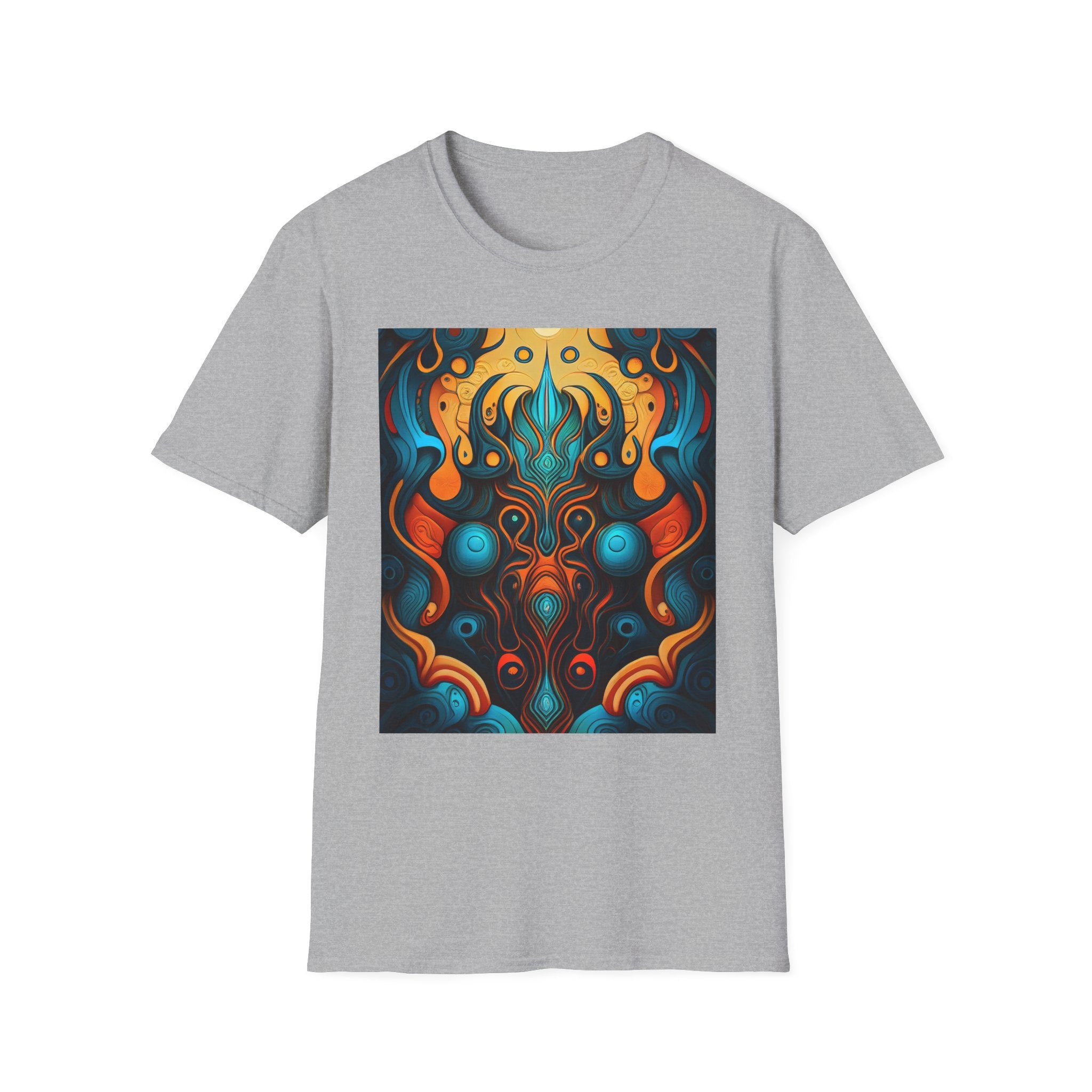Psychedelic Abstract Mask T-Shirt — Vibrant Tribal Floral Art Tee