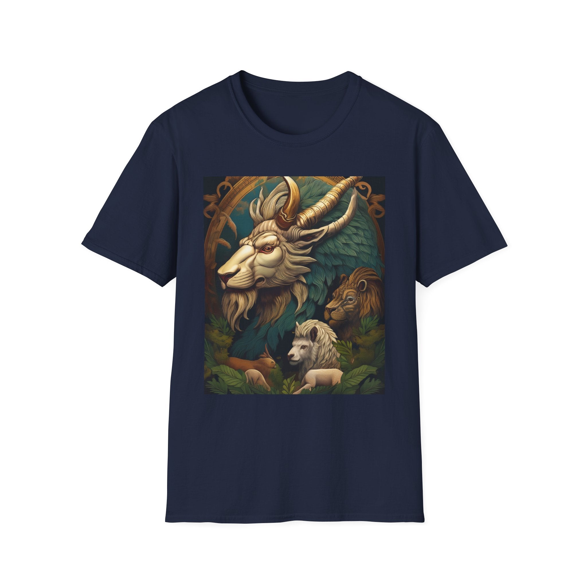 Mythical Beast Art T-Shirt — Majestic Ram & Goat Fantasy Illustration