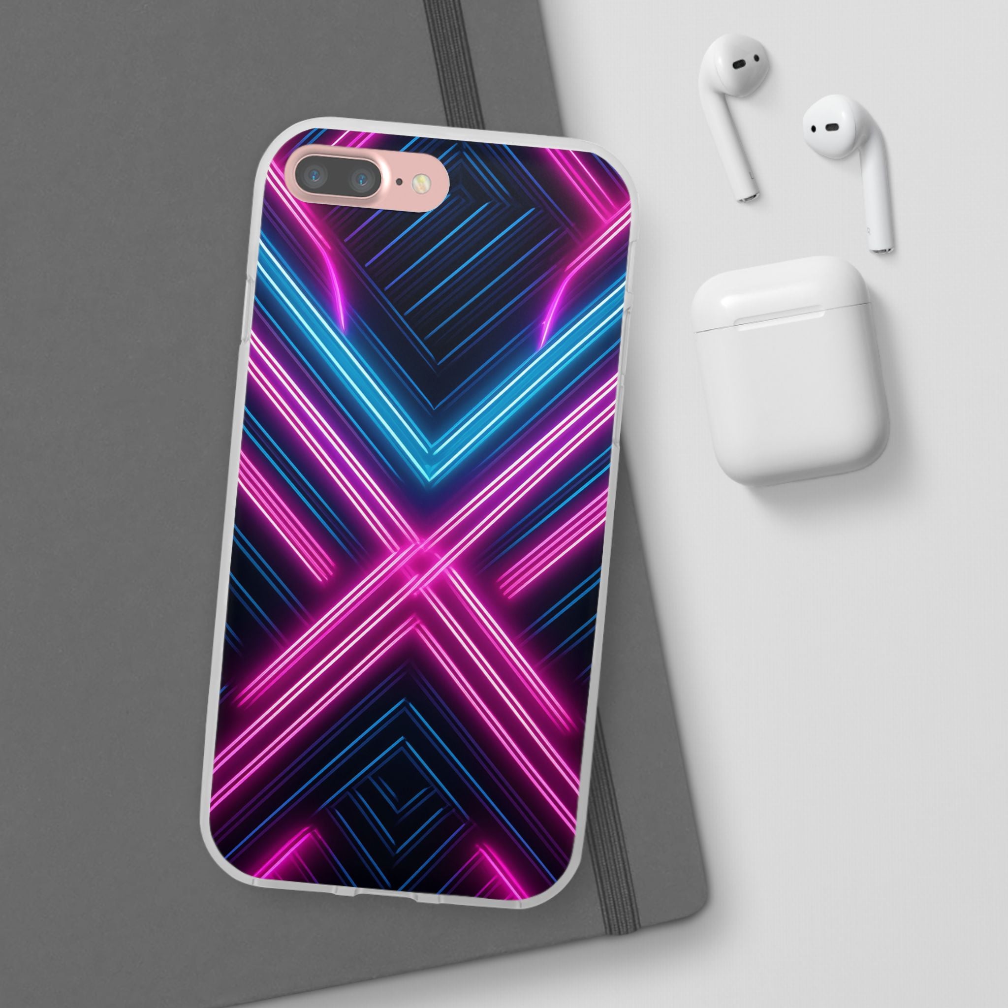 Neon Geometric Phone Case – Retro Vibes Blue & Pink Flexi Case