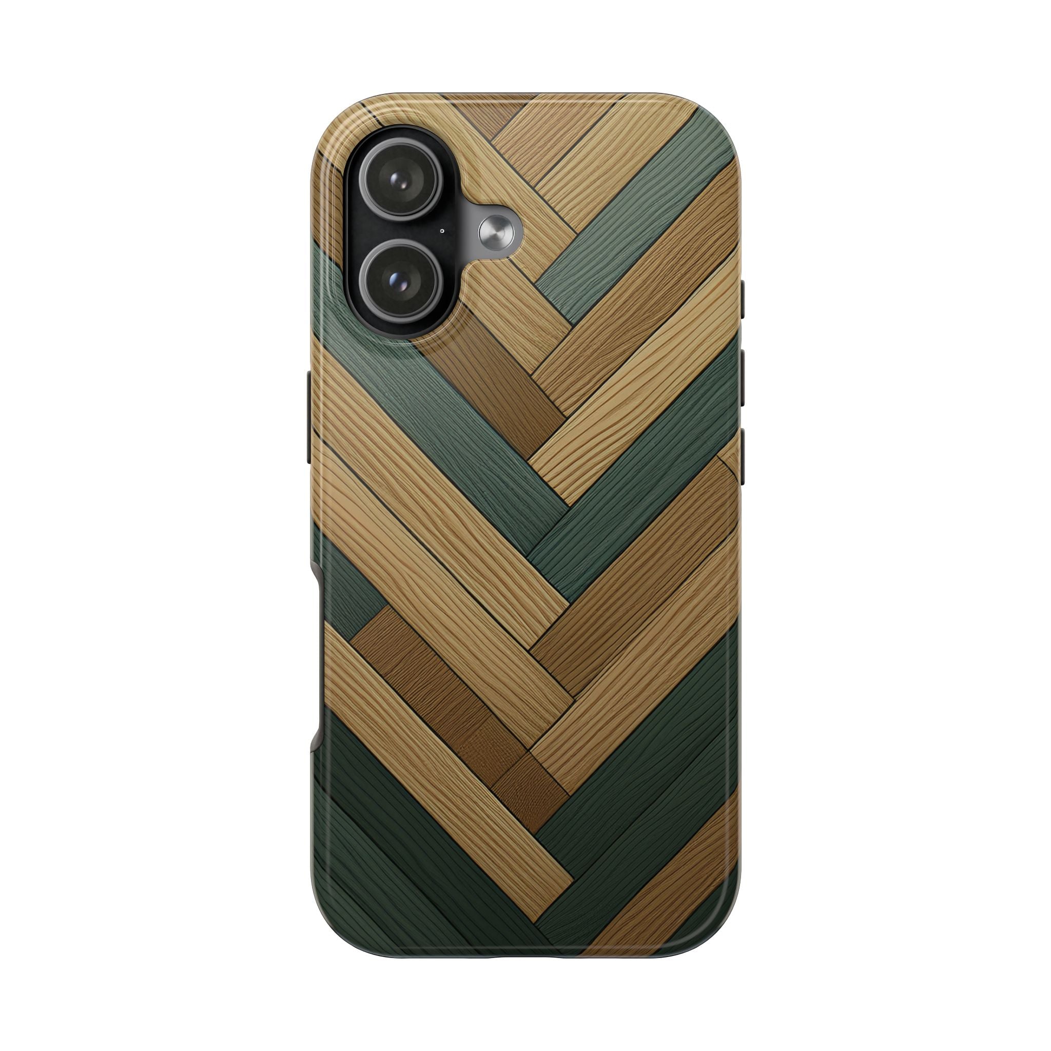 Wood Herringbone Tough Phone Case — Protective Matte Phone Cover with Natural Wood Pattern