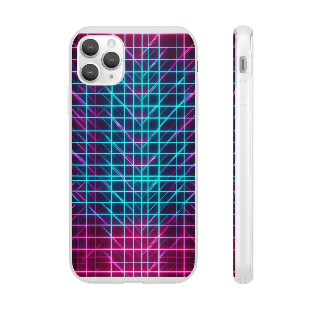 Retro Neon Grid Phone Case – 80s Vaporwave Geometric iPhone Cover