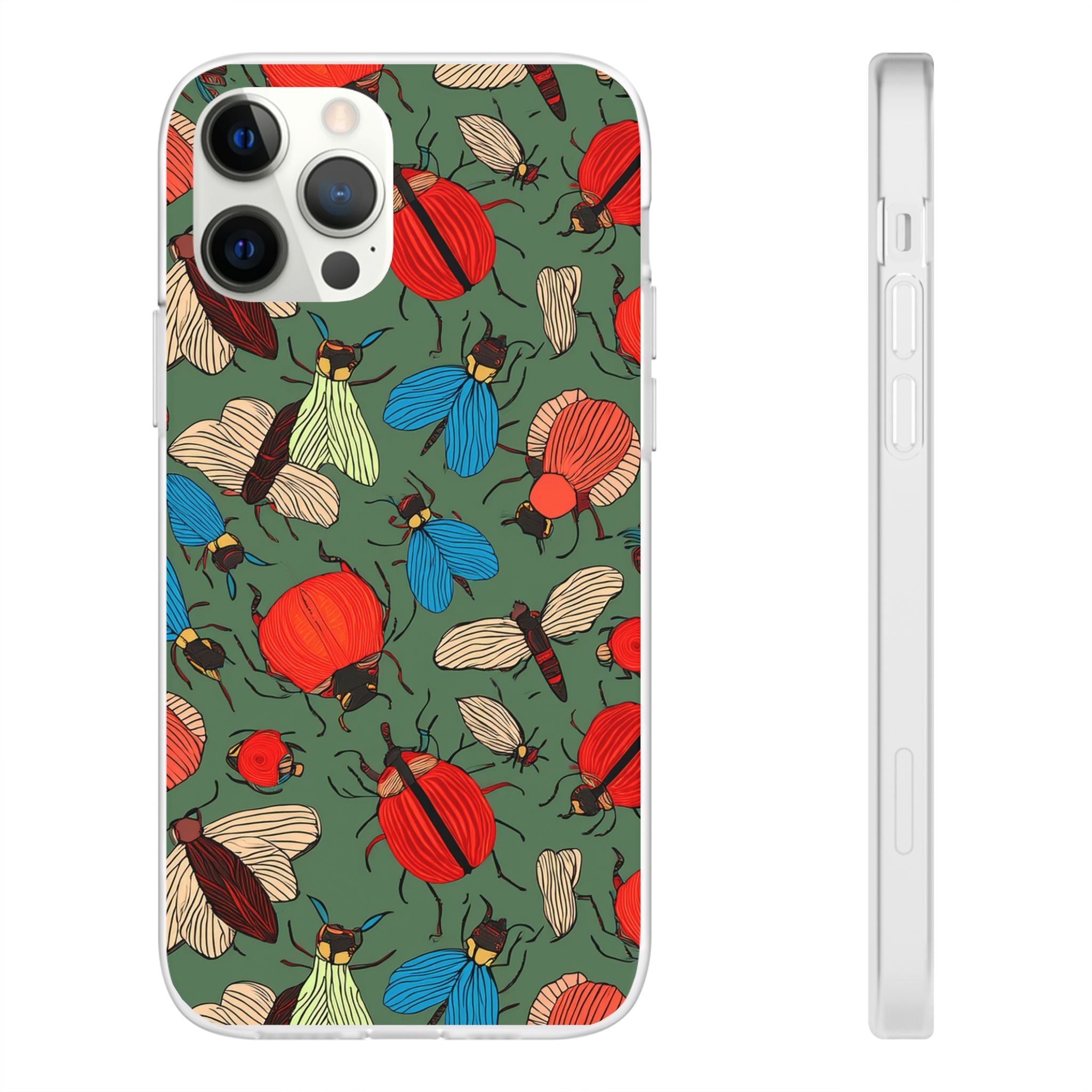 Bug Pattern Phone Case — Colorful Beetles & Flies Design