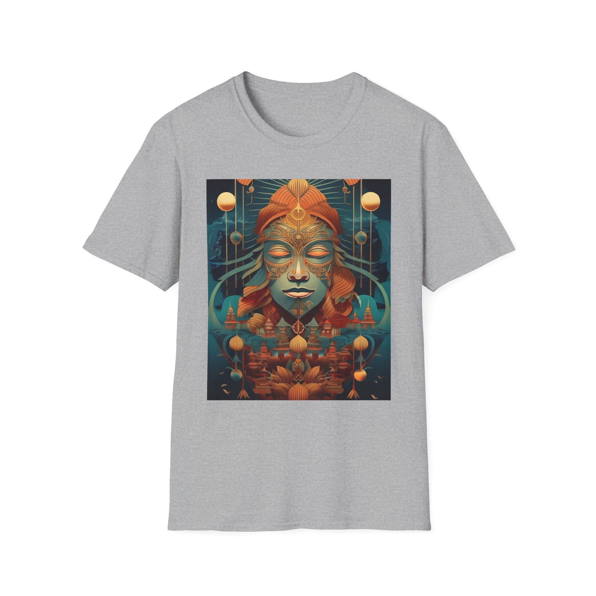 Meditative Goddess T-Shirt — Tranquil Floral Face Art Tee