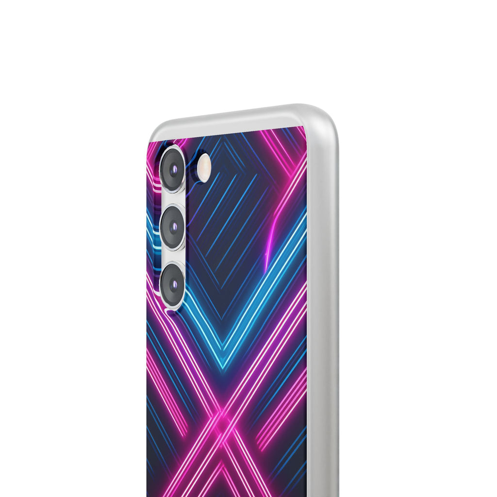 Neon Geometric Phone Case – Retro Vibes Blue & Pink Flexi Case