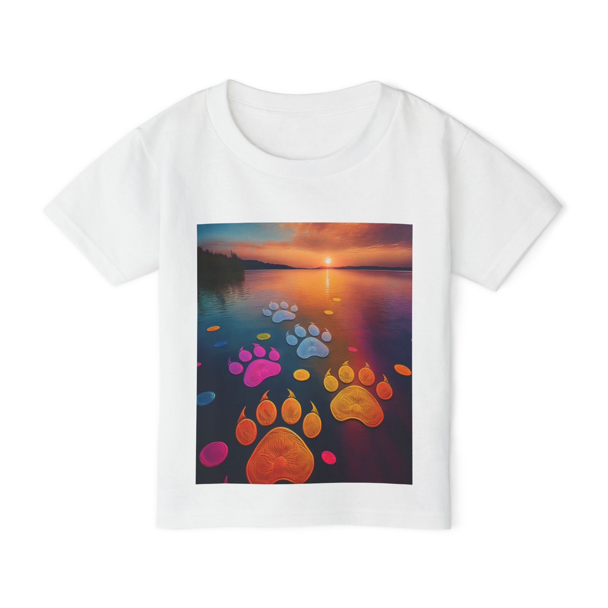 Toddler T-Shirt — Colorful Paw Prints at Sunset