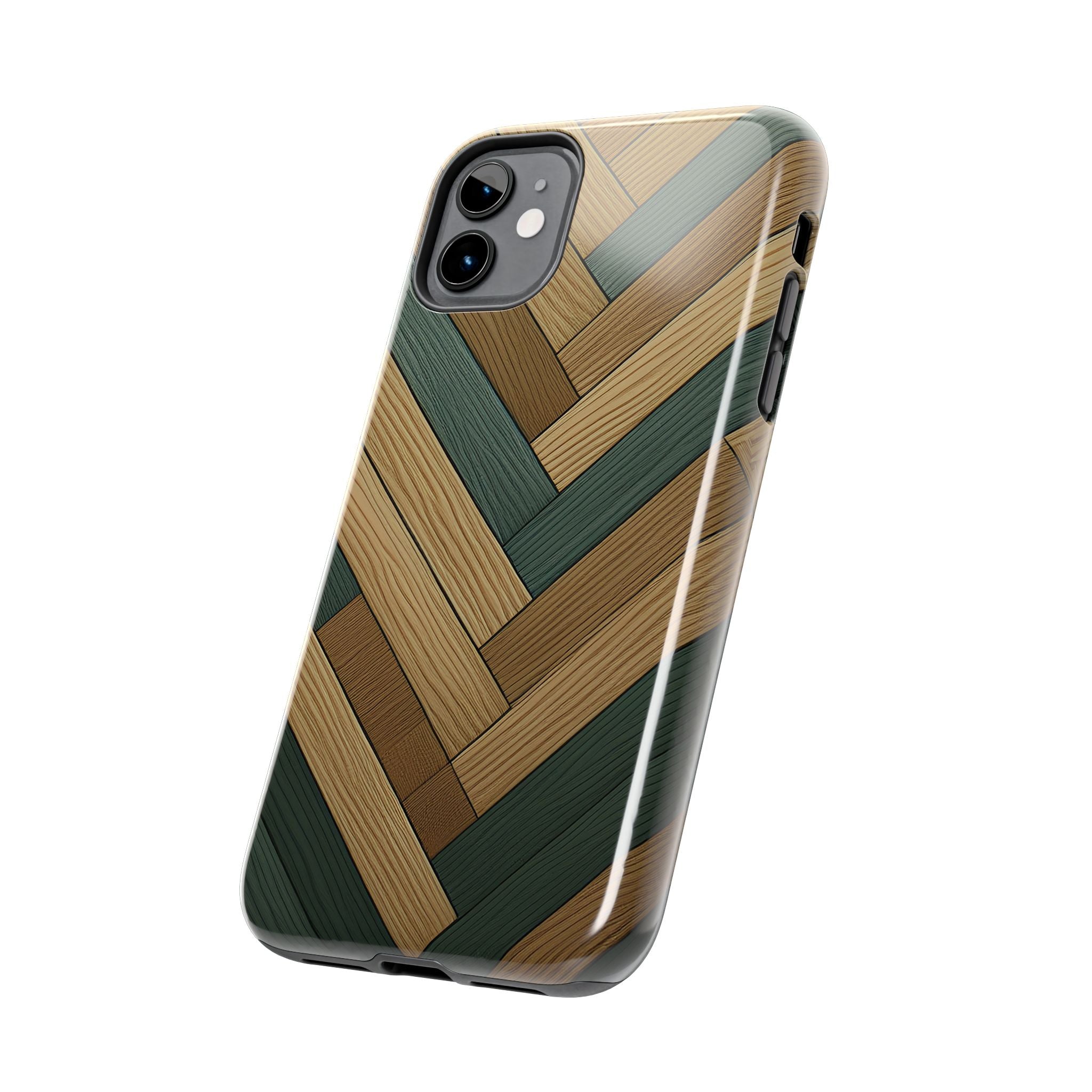 Wood Herringbone Tough Phone Case — Protective Matte Phone Cover with Natural Wood Pattern