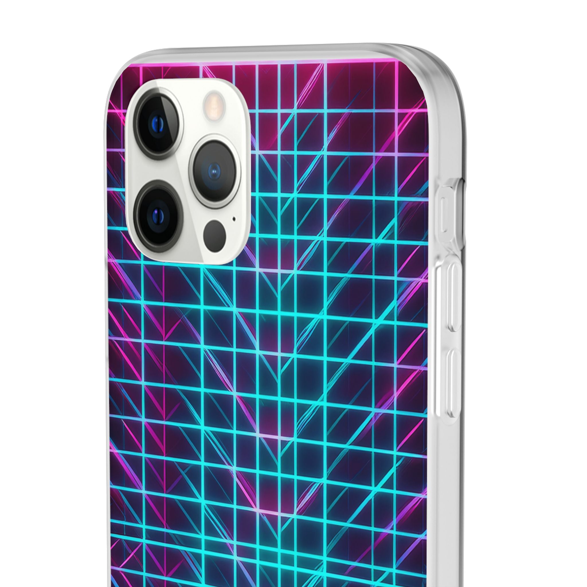 Retro Neon Grid Phone Case – 80s Vaporwave Geometric iPhone Cover