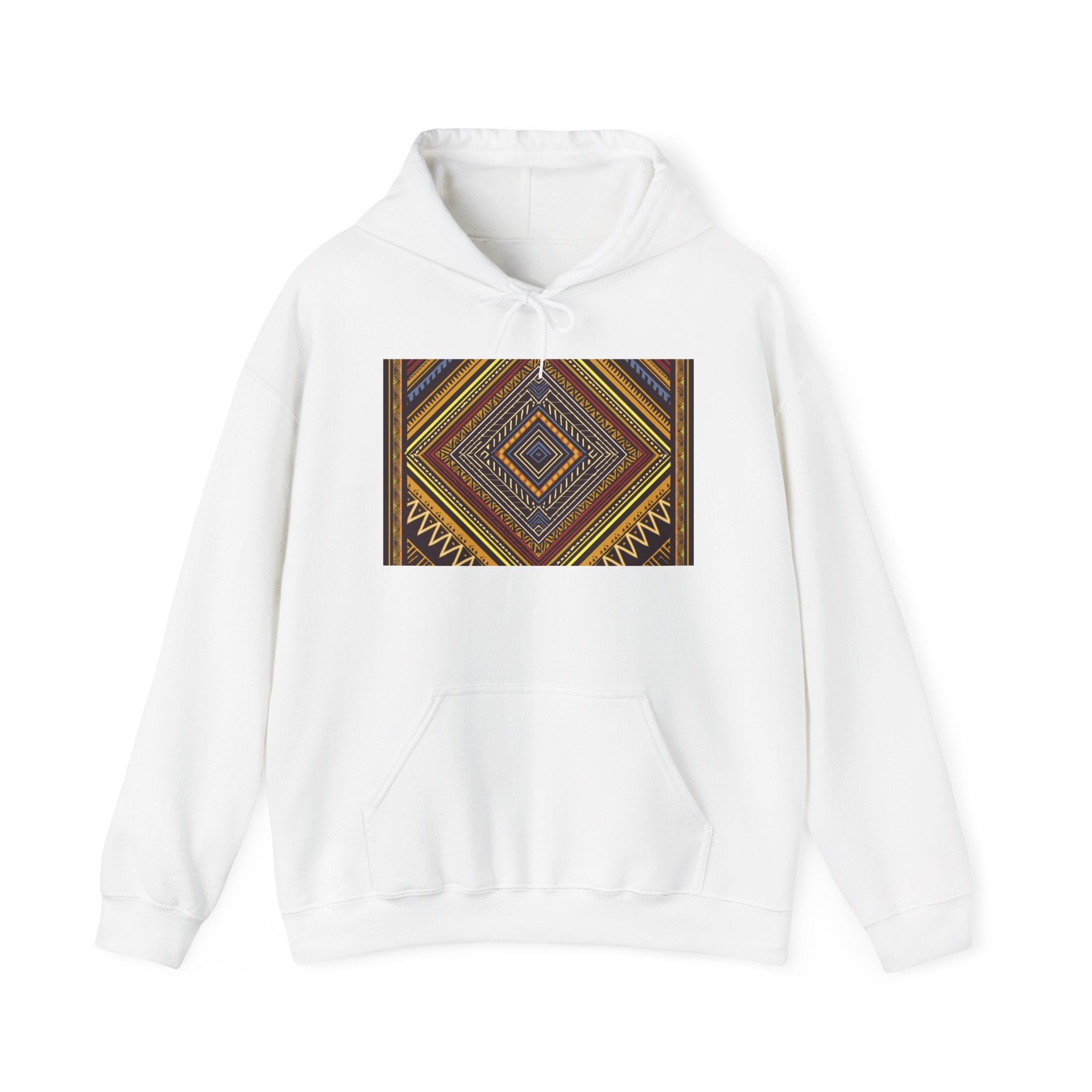 Boho Geometric Diamond Hoodie – Earthy Tribal Pattern Pullover