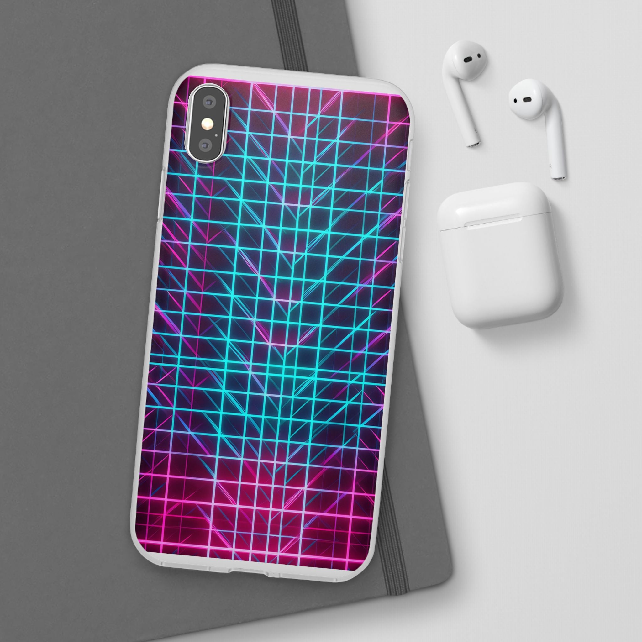 Retro Neon Grid Phone Case – 80s Vaporwave Geometric iPhone Cover