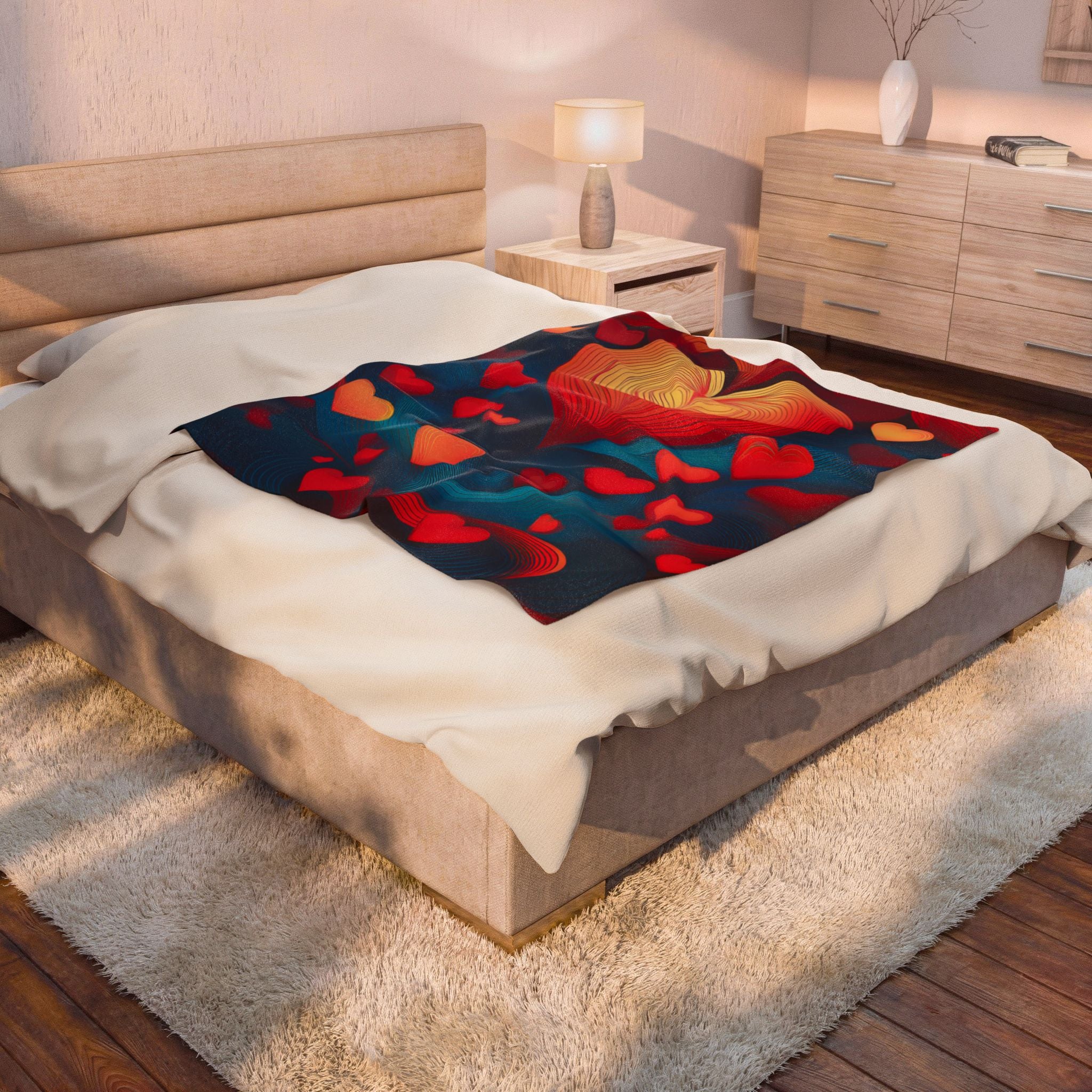 Heart Cascade Velveteen Plush Blanket – Cozy Red & Blue Heart Pattern, Perfect Valentine’s Gift