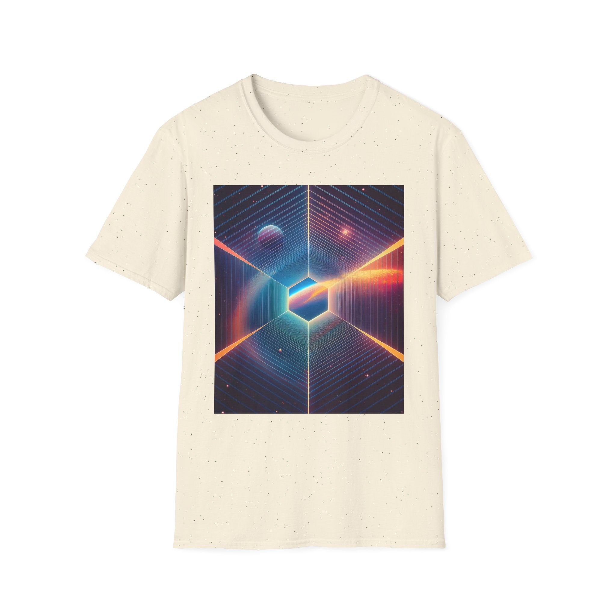 Retro Futuristic Space Tee — Neon Geometric Galaxy T-Shirt