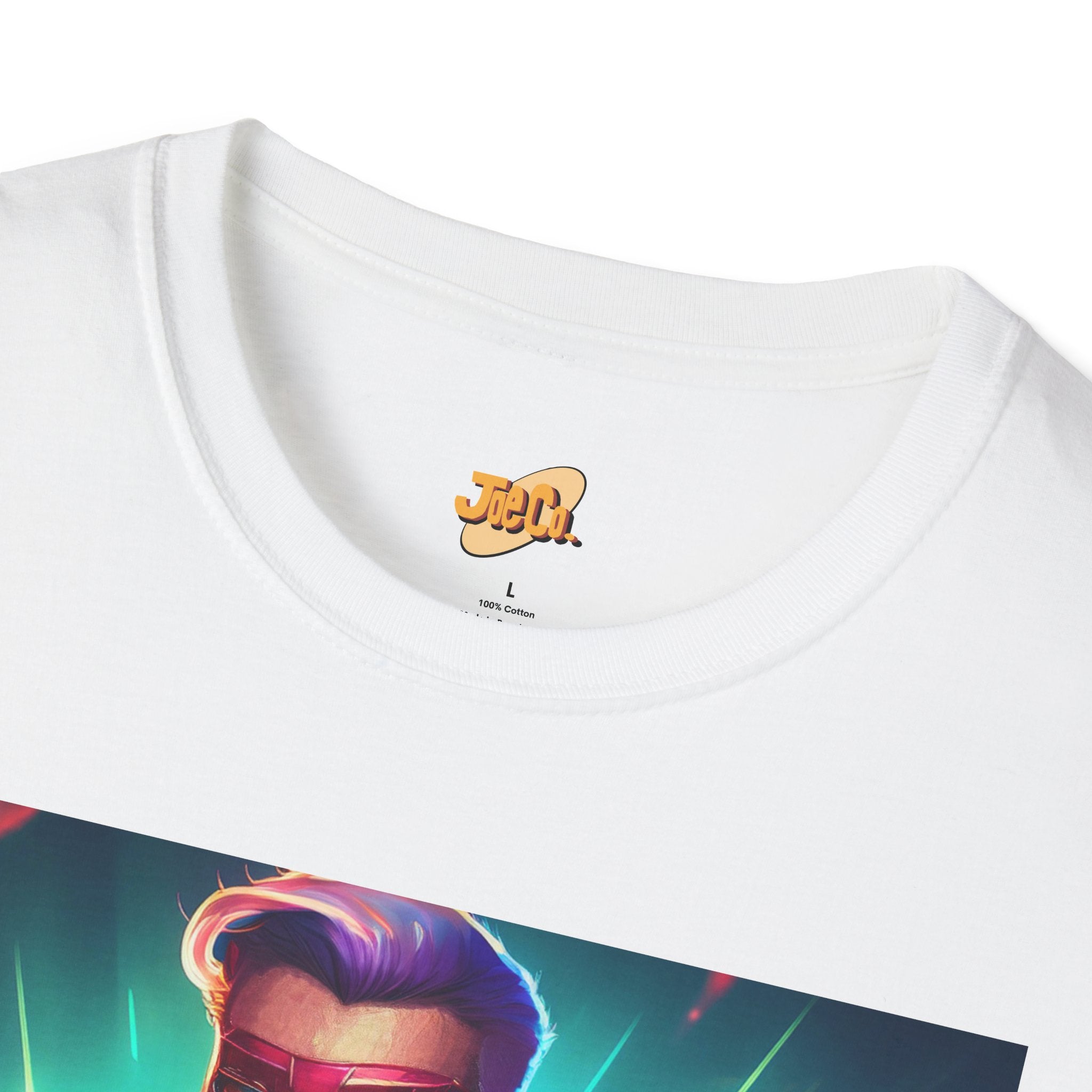 Superhero Graphic T-Shirt — Retro Neon Captain Chest Emblem
