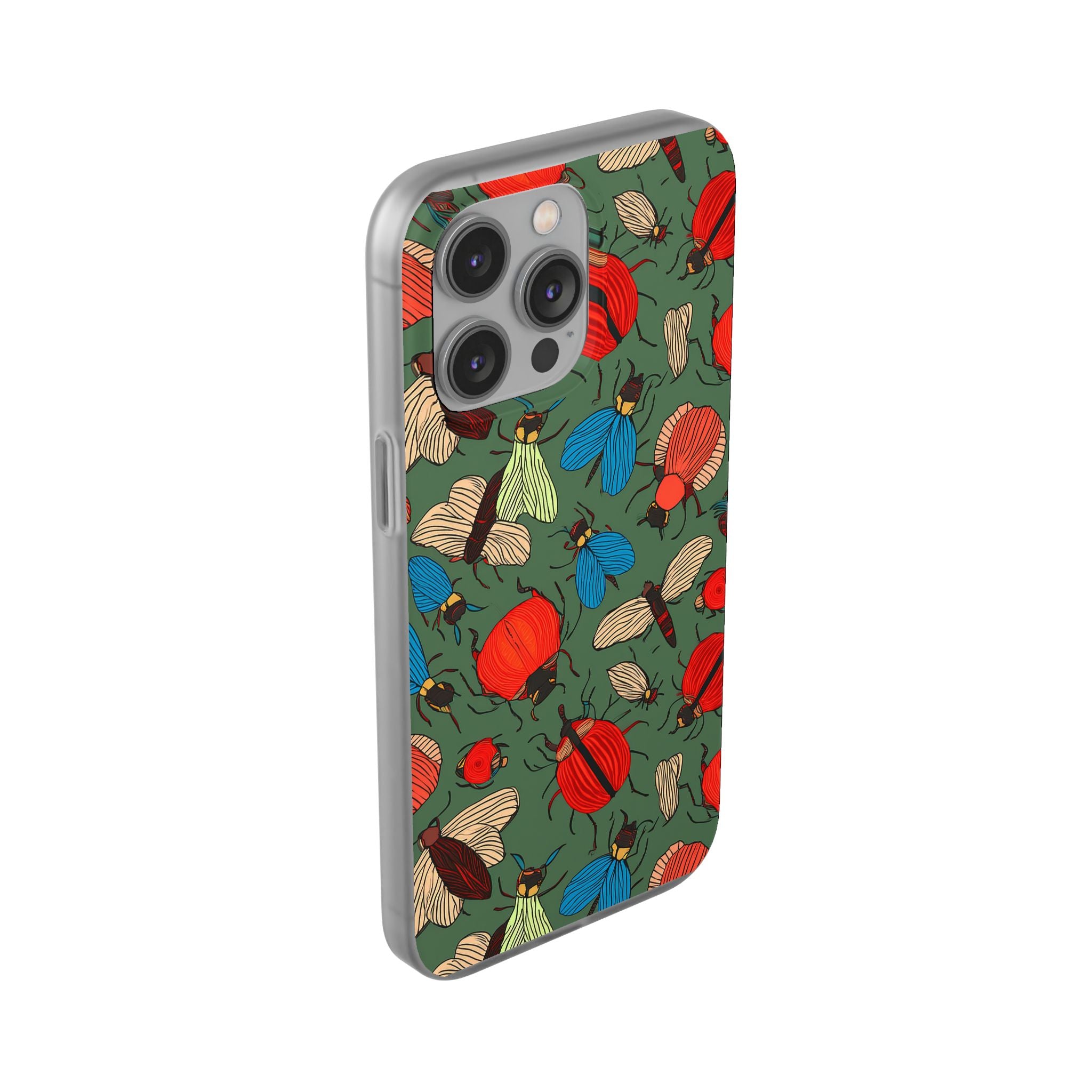 Bug Pattern Phone Case — Colorful Beetles & Flies Design