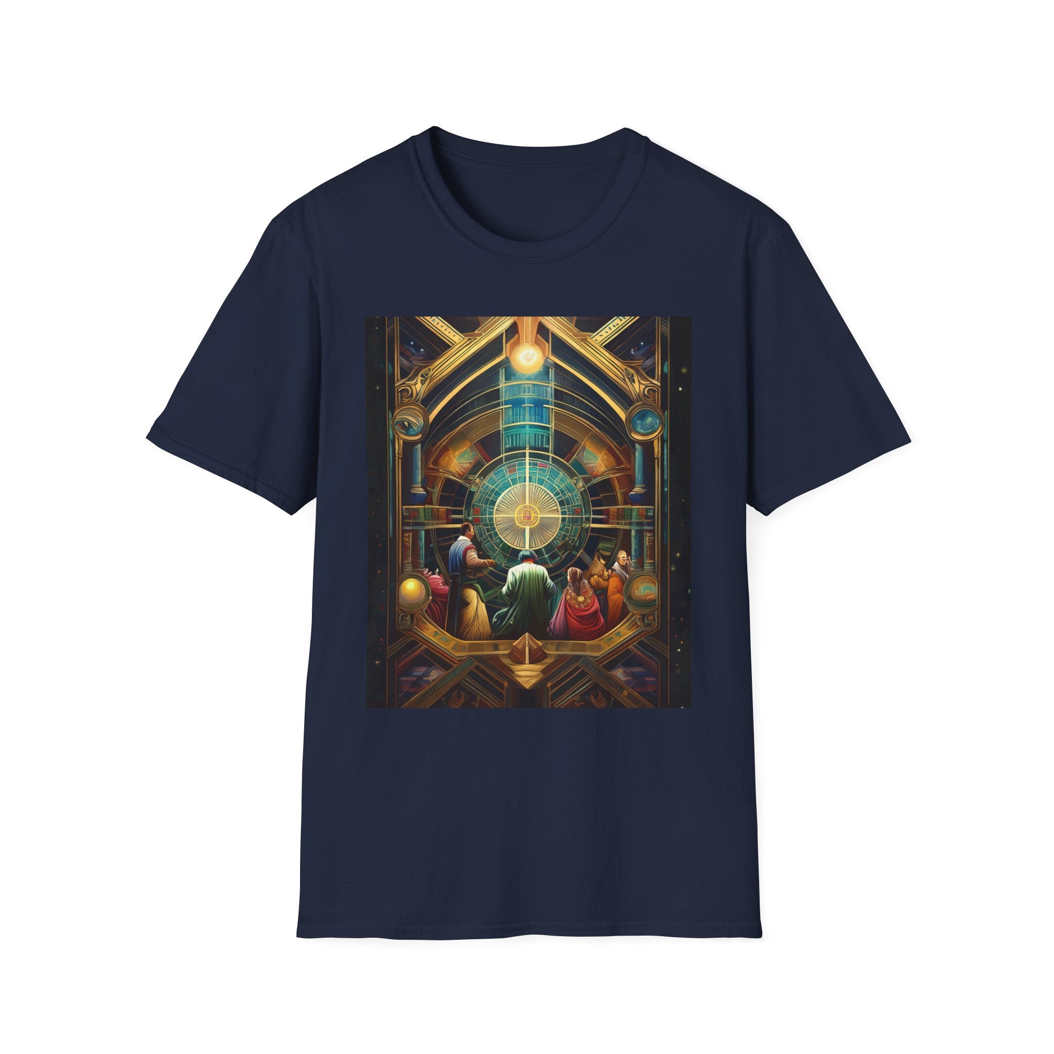 Mystic Observatory Art Tee — Cosmic Circle Gathering Graphic T-Shirt