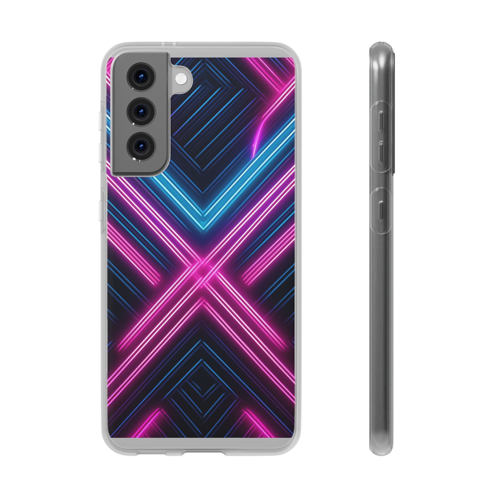 Neon Geometric Phone Case – Retro Vibes Blue & Pink Flexi Case