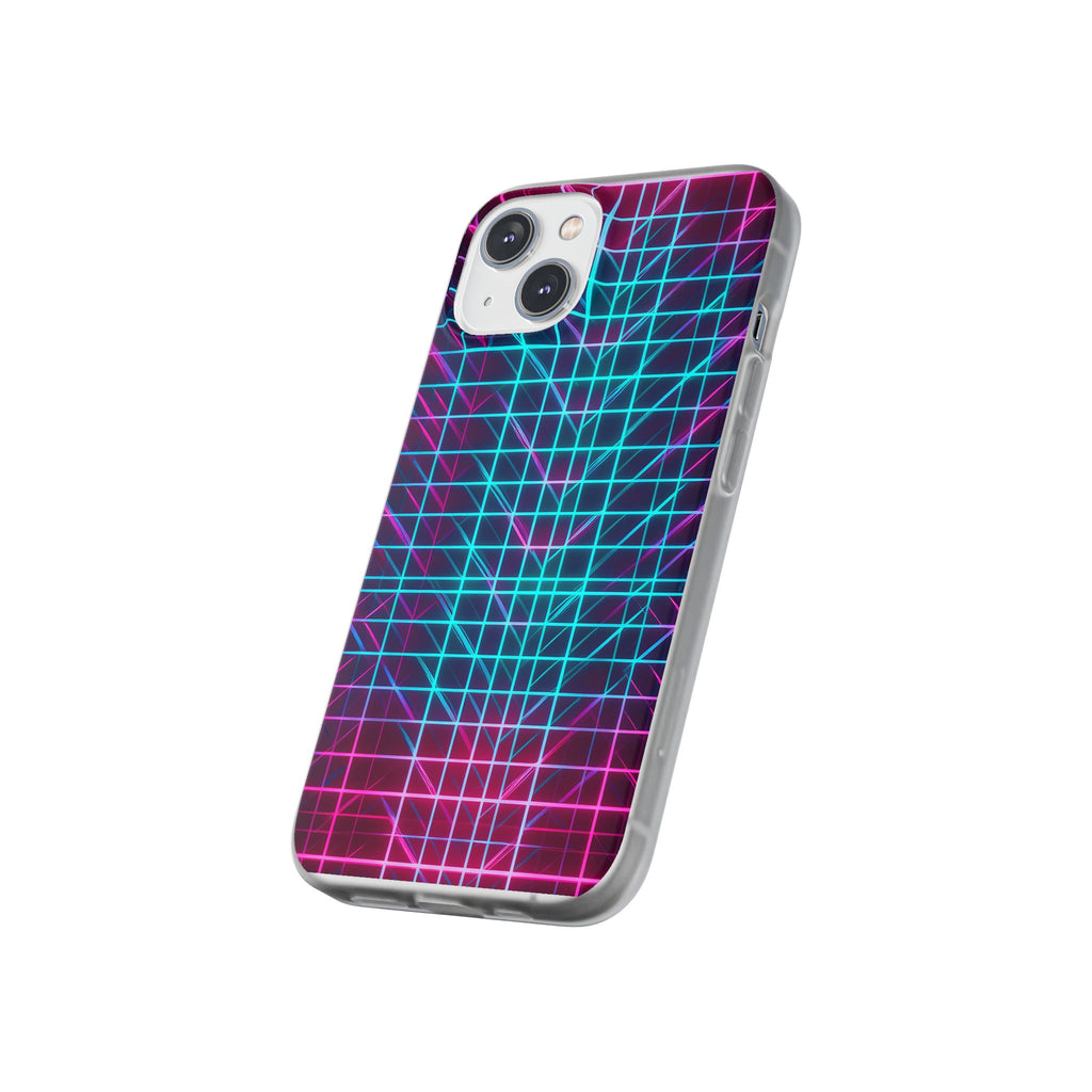 Retro Neon Grid Phone Case – 80s Vaporwave Geometric iPhone Cover