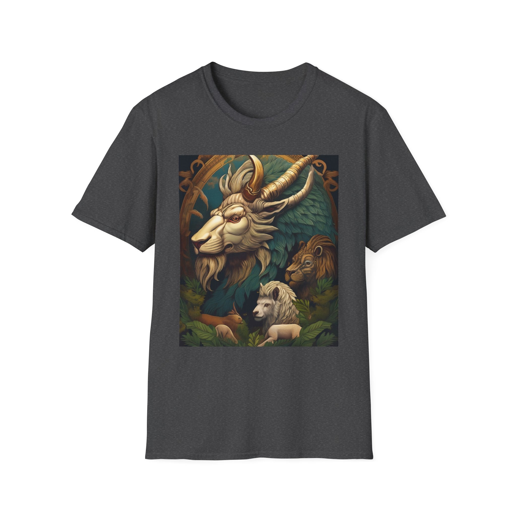 Mythical Beast Art T-Shirt — Majestic Ram & Goat Fantasy Illustration