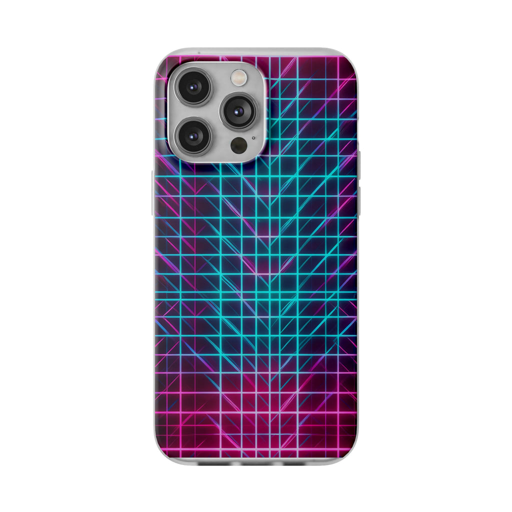 Retro Neon Grid Phone Case – 80s Vaporwave Geometric iPhone Cover
