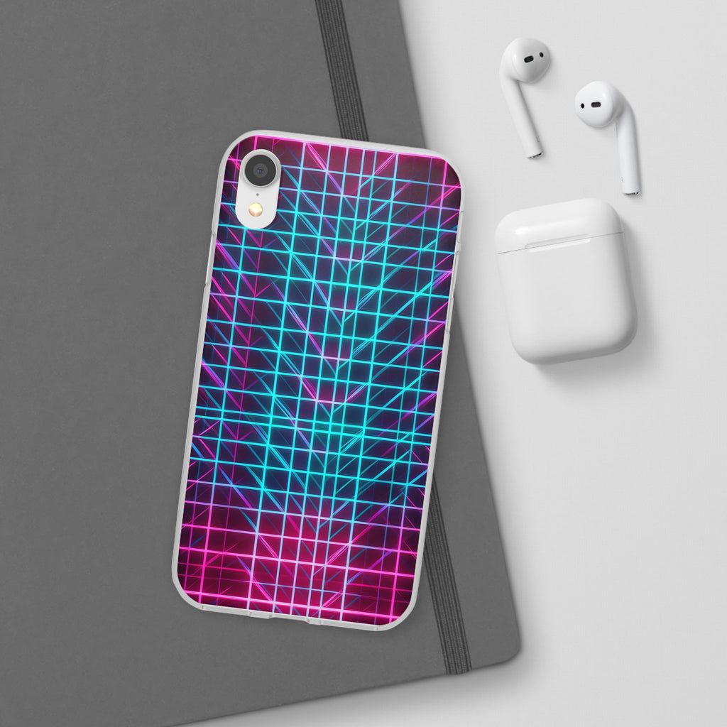 Retro Neon Grid Phone Case – 80s Vaporwave Geometric iPhone Cover