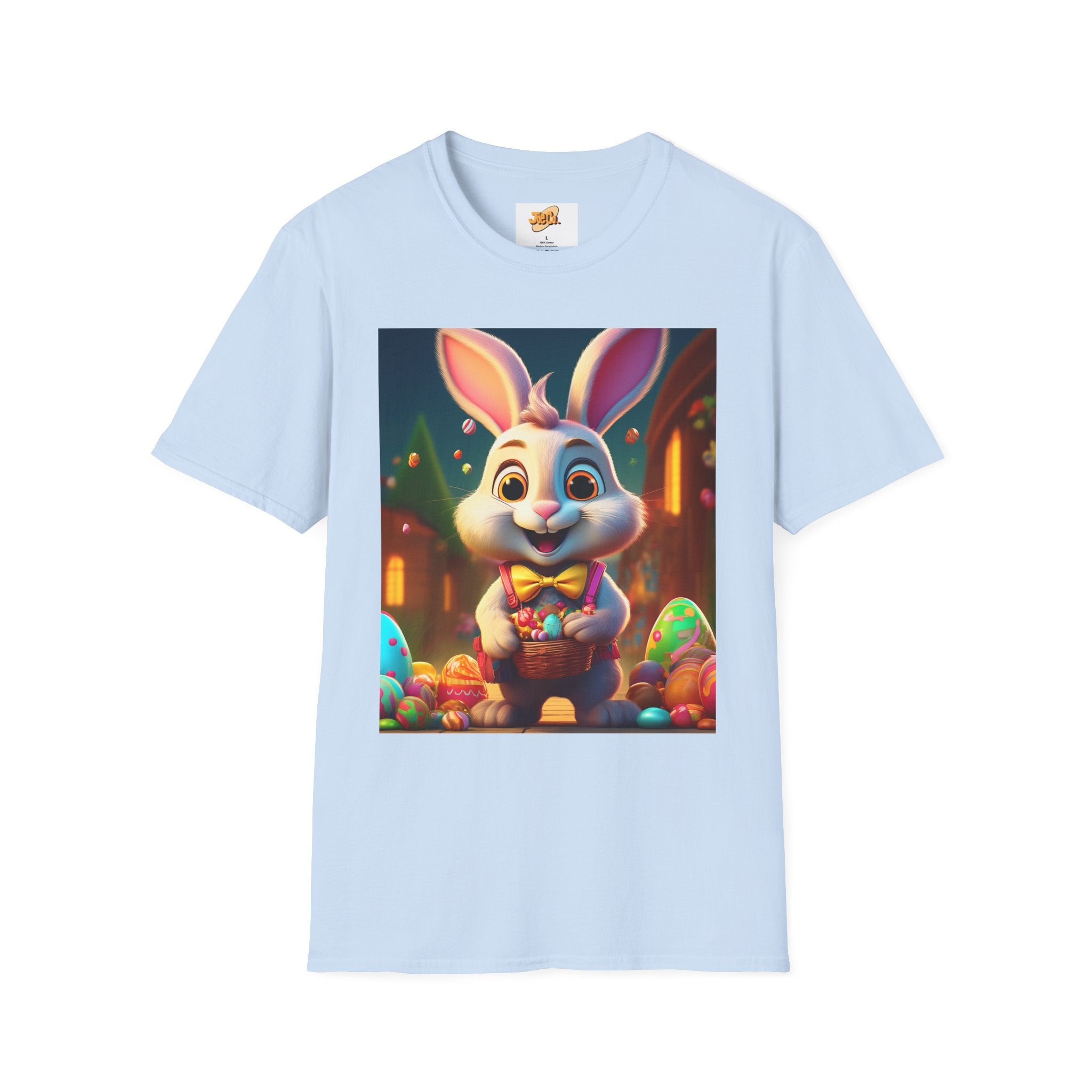 Easter Bunny Kids T-Shirt — Cute Cartoon Rabbit with Colorful Eggs