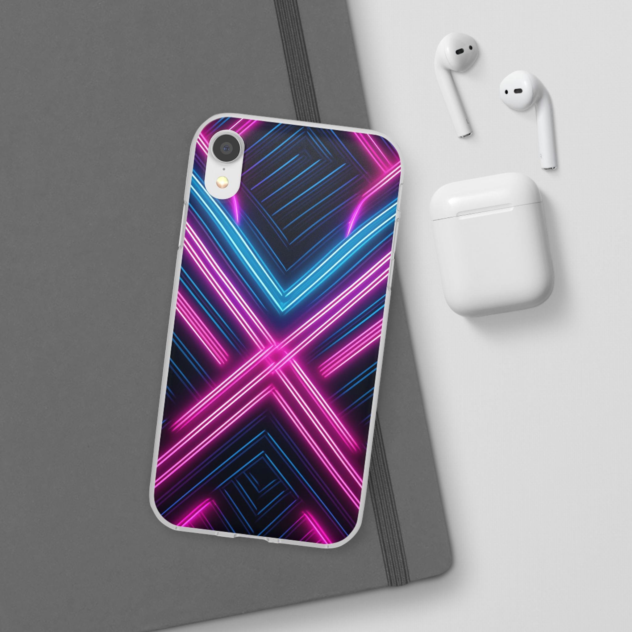 Neon Geometric Phone Case – Retro Vibes Blue & Pink Flexi Case