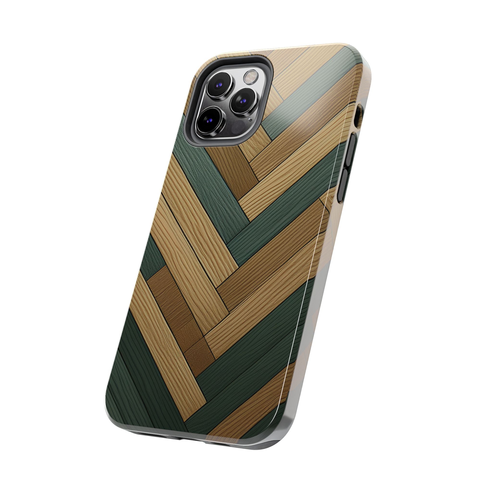 Wood Herringbone Tough Phone Case — Protective Matte Phone Cover with Natural Wood Pattern