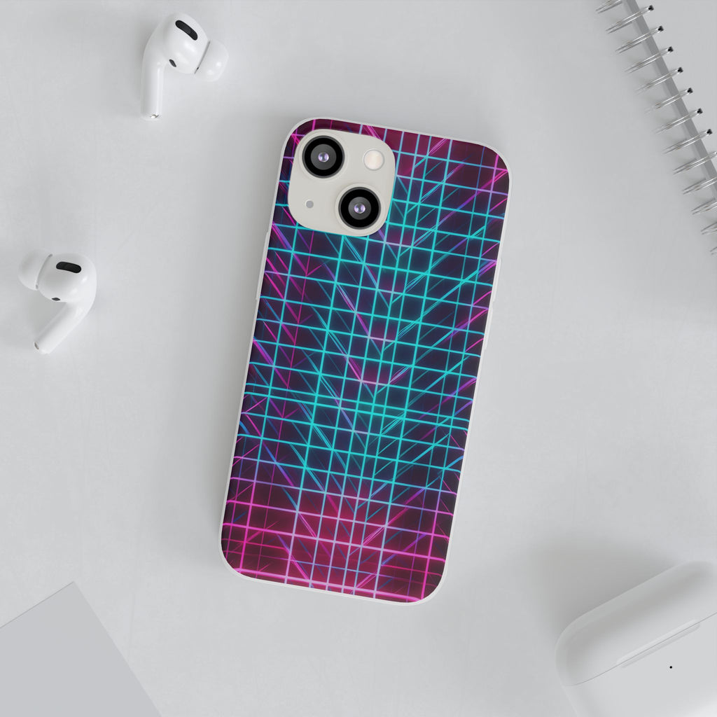Retro Neon Grid Phone Case – 80s Vaporwave Geometric iPhone Cover