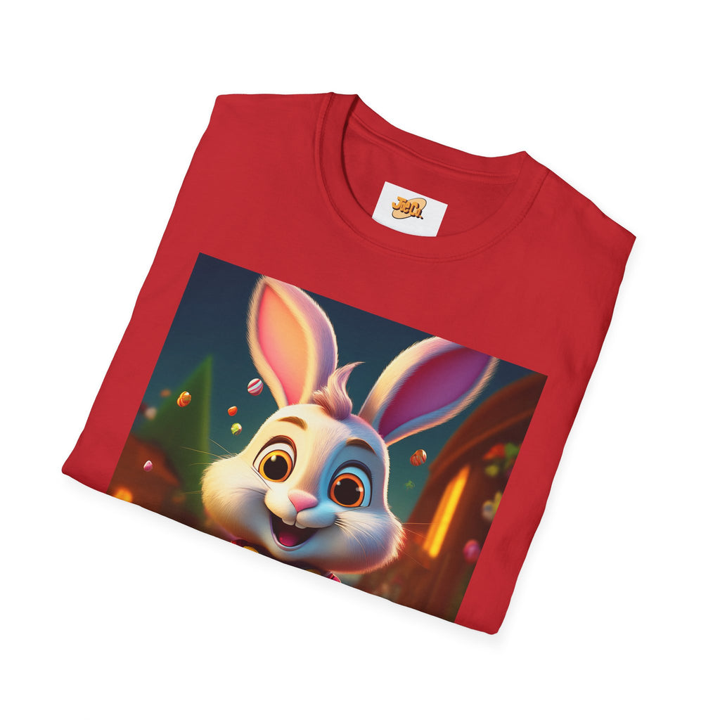 Easter Bunny Kids T-Shirt — Cute Cartoon Rabbit with Colorful Eggs