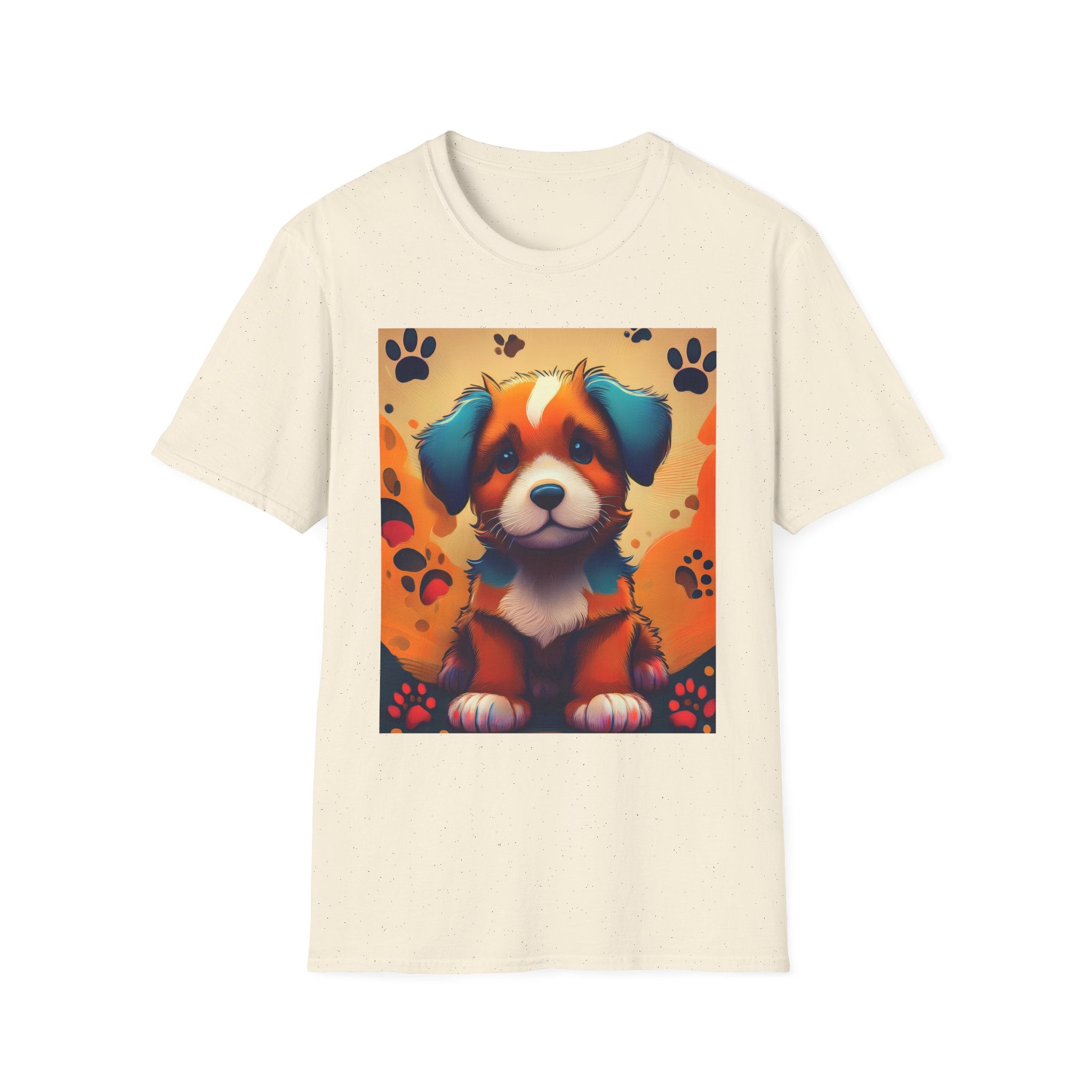 Cute Puppy Portrait T-Shirt — Colorful Paw Print Dog Graphic Tee