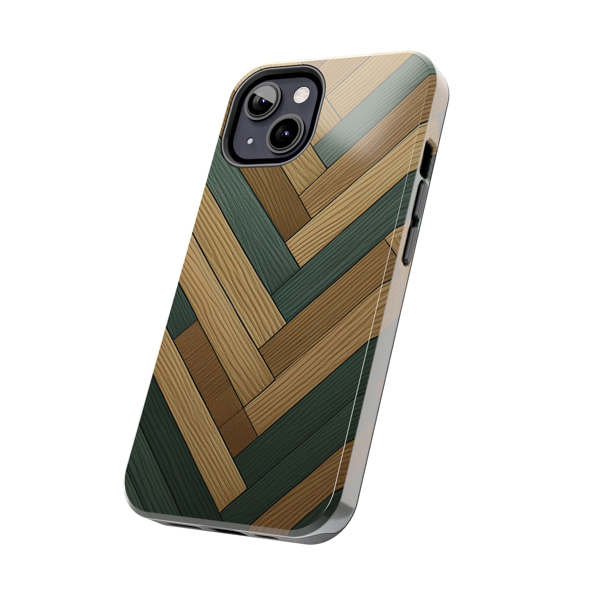Wood Herringbone Tough Phone Case — Protective Matte Phone Cover with Natural Wood Pattern