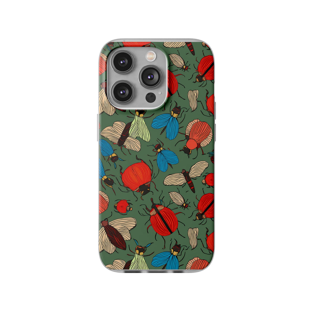 Bug Pattern Phone Case — Colorful Beetles & Flies Design