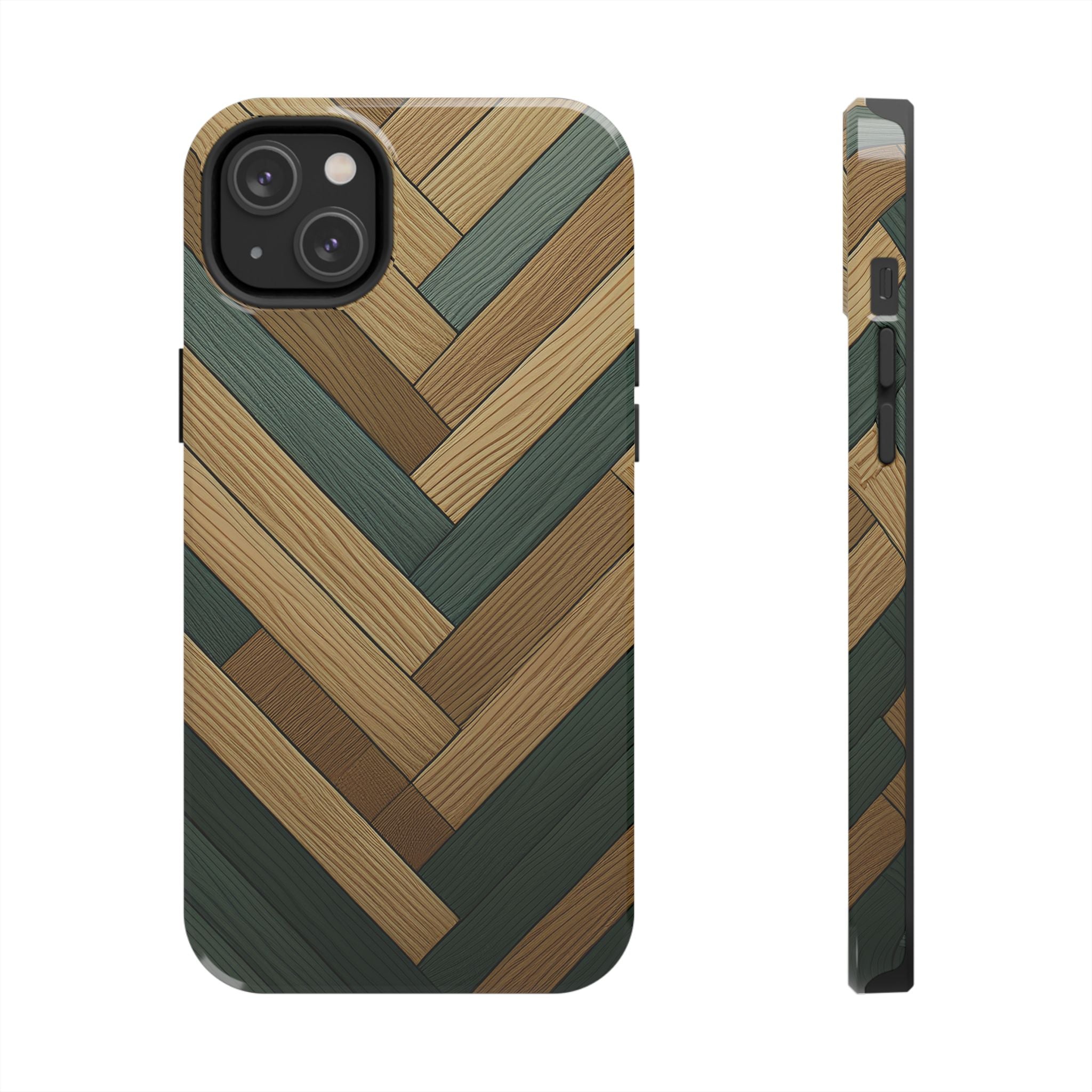 Wood Herringbone Tough Phone Case — Protective Matte Phone Cover with Natural Wood Pattern