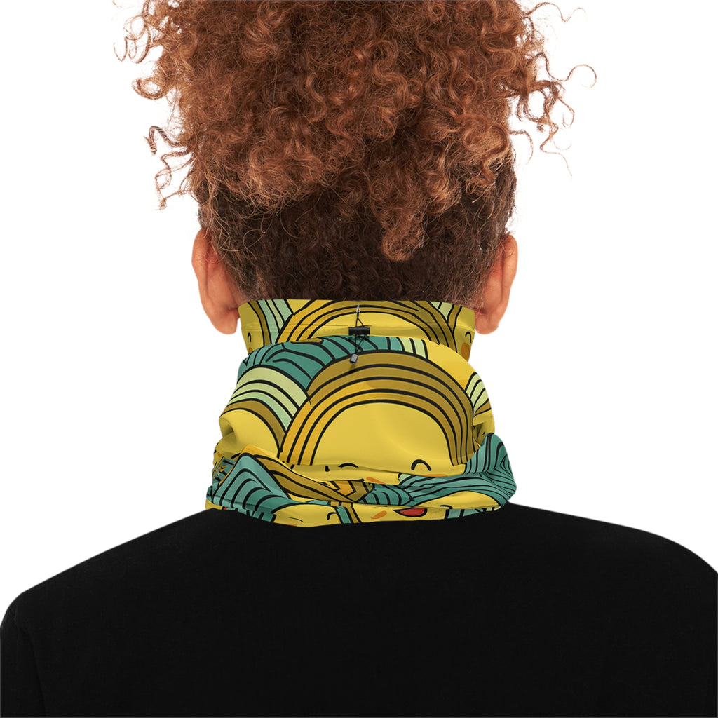 Smiley Waves Winter Neck Gaiter — Cute Yellow Face Pattern with Drawstring