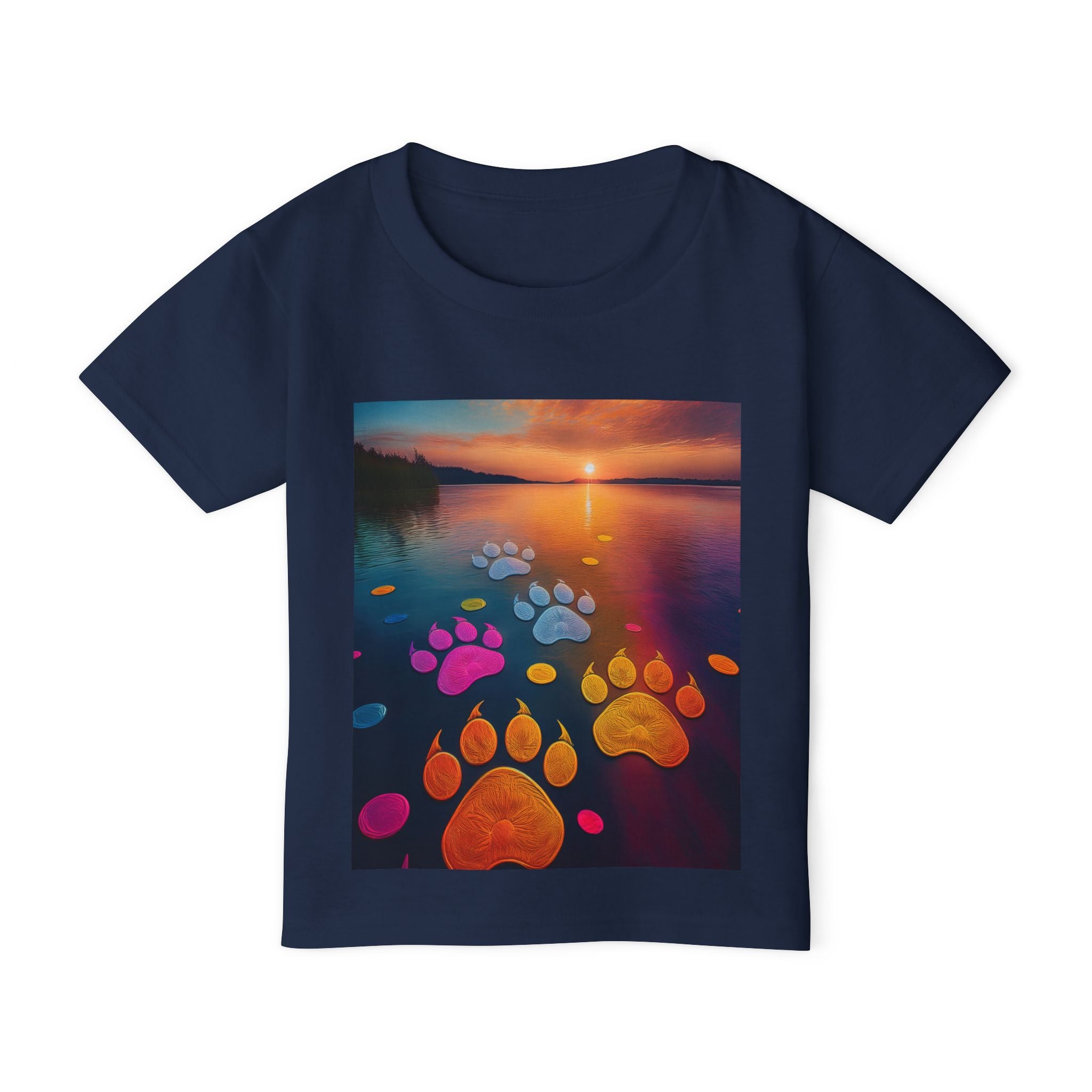Toddler T-Shirt — Colorful Paw Prints at Sunset