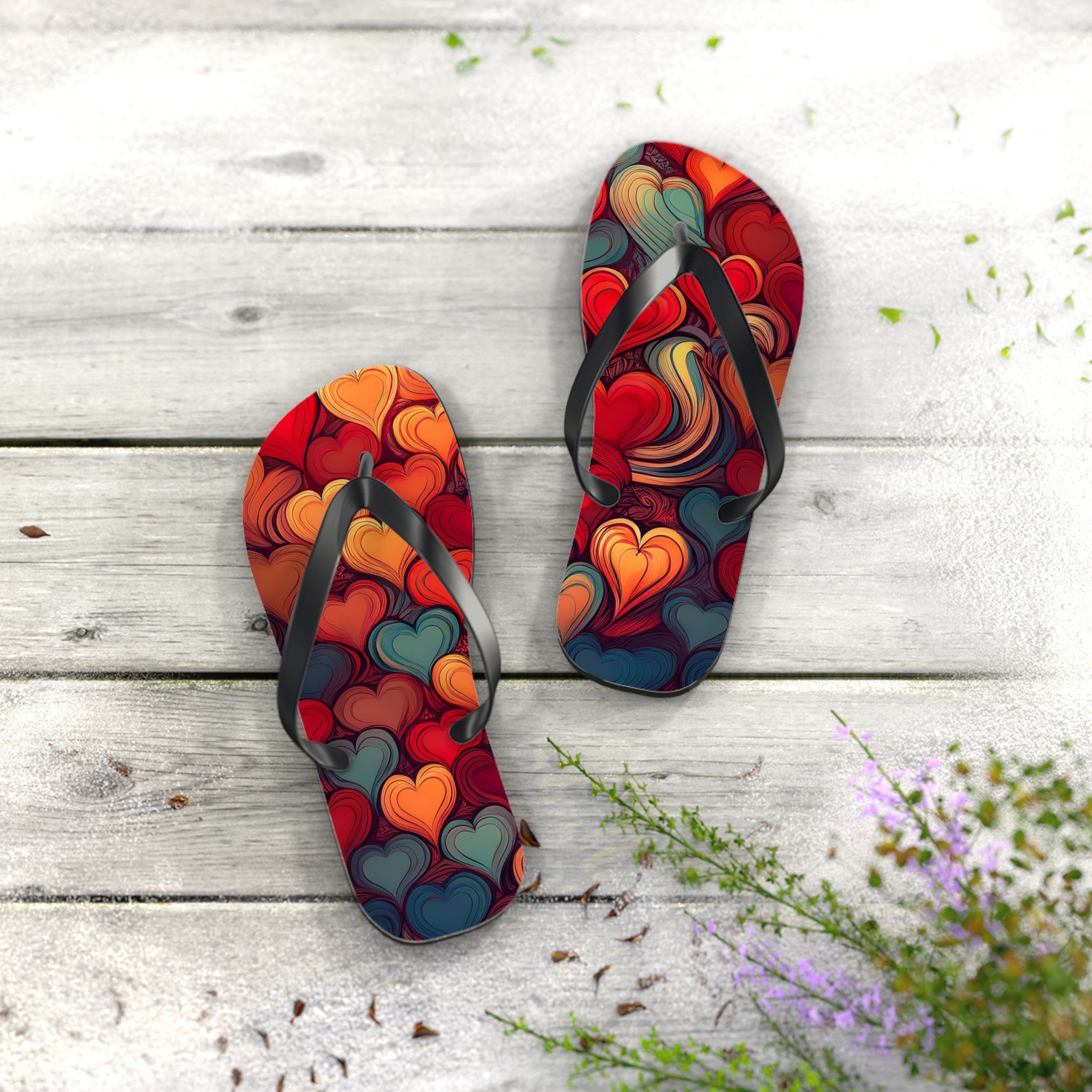 Heart Pattern Flip Flops — Colorful Romantic Summer Sandals
