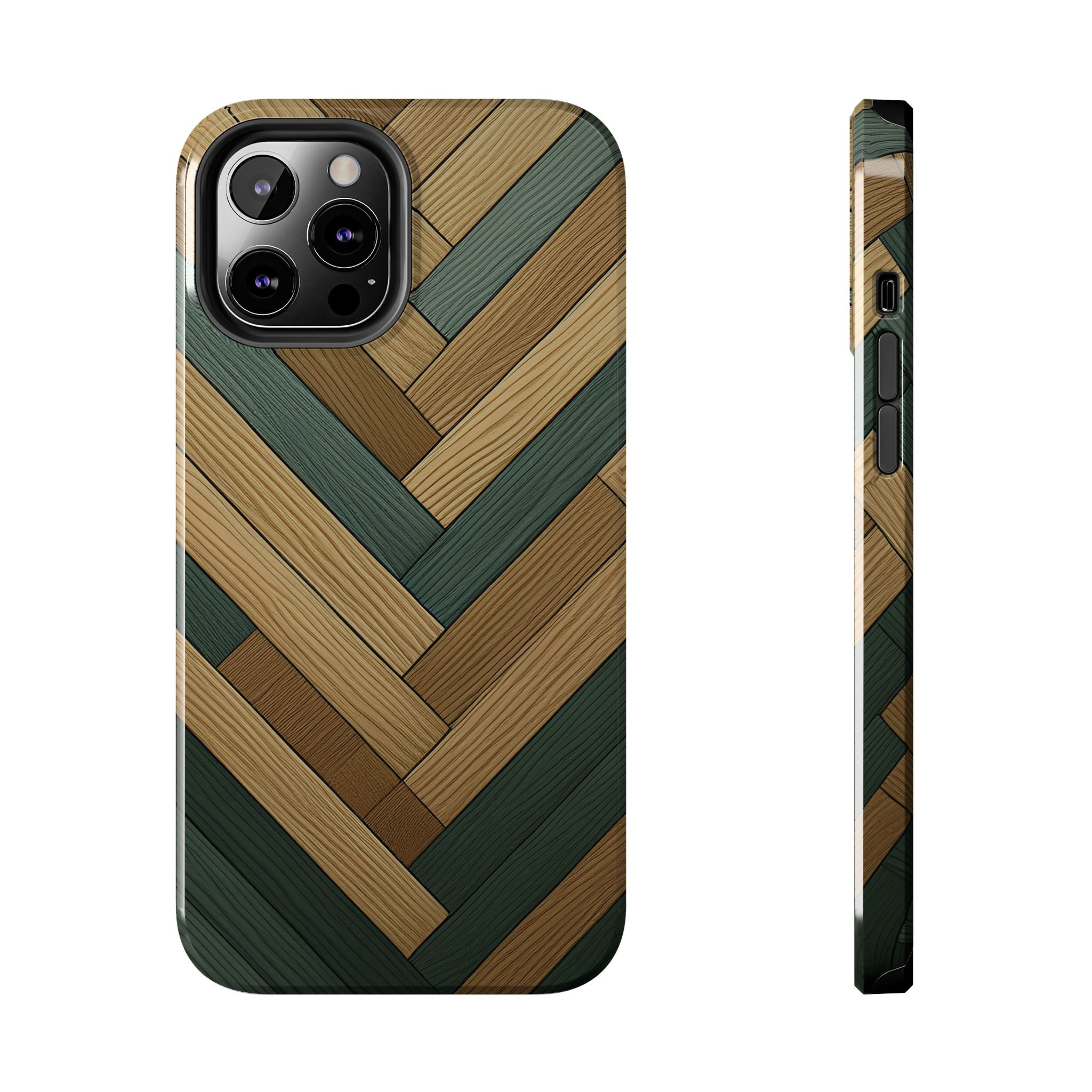Wood Herringbone Tough Phone Case — Protective Matte Phone Cover with Natural Wood Pattern