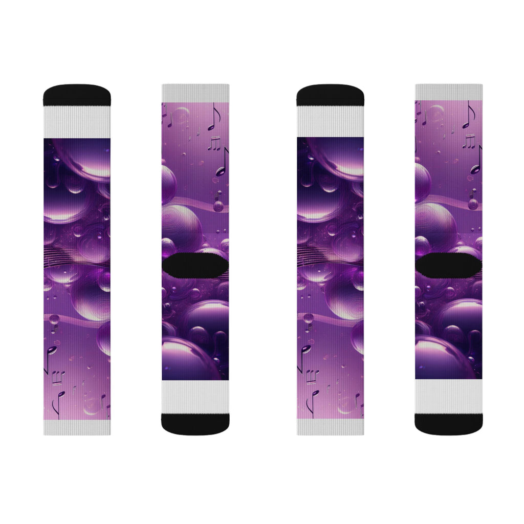 Purple Music Notes Sublimation Socks – Bubble Pattern Crew Socks for Musicians & Music Lovers