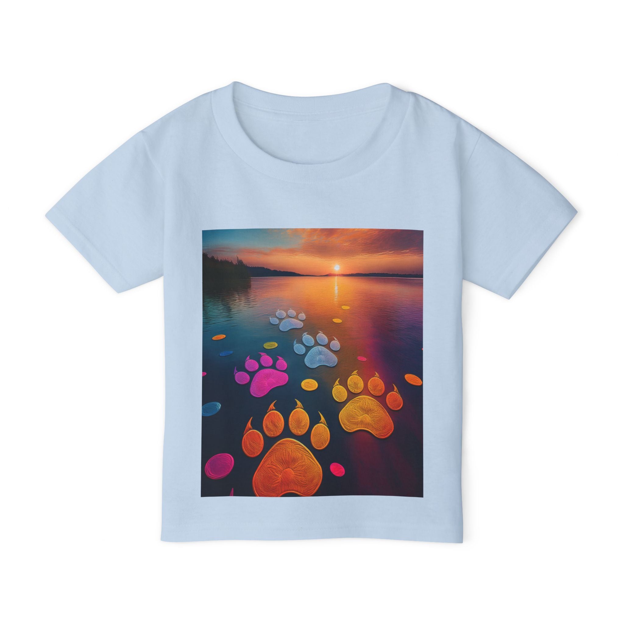Toddler T-Shirt — Colorful Paw Prints at Sunset